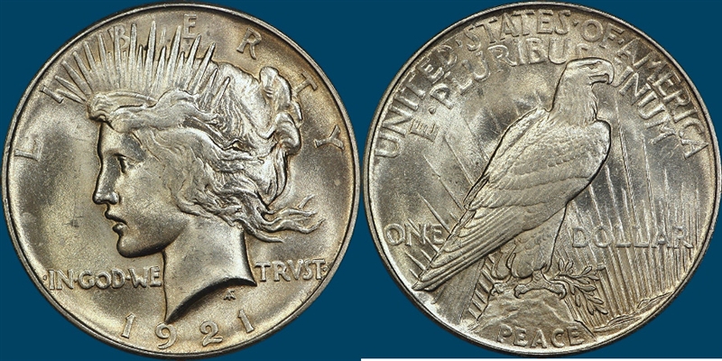 1921 Silver Dollar. 1921 Peace Dollar