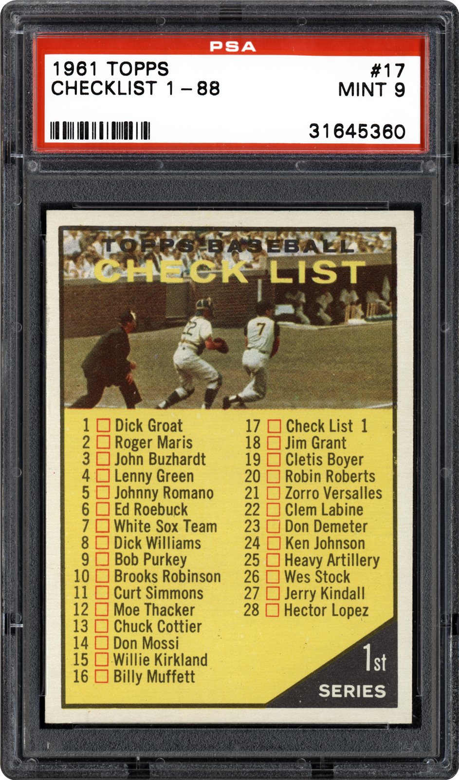 1961 Topps Checklist 188 PSA CardFacts™