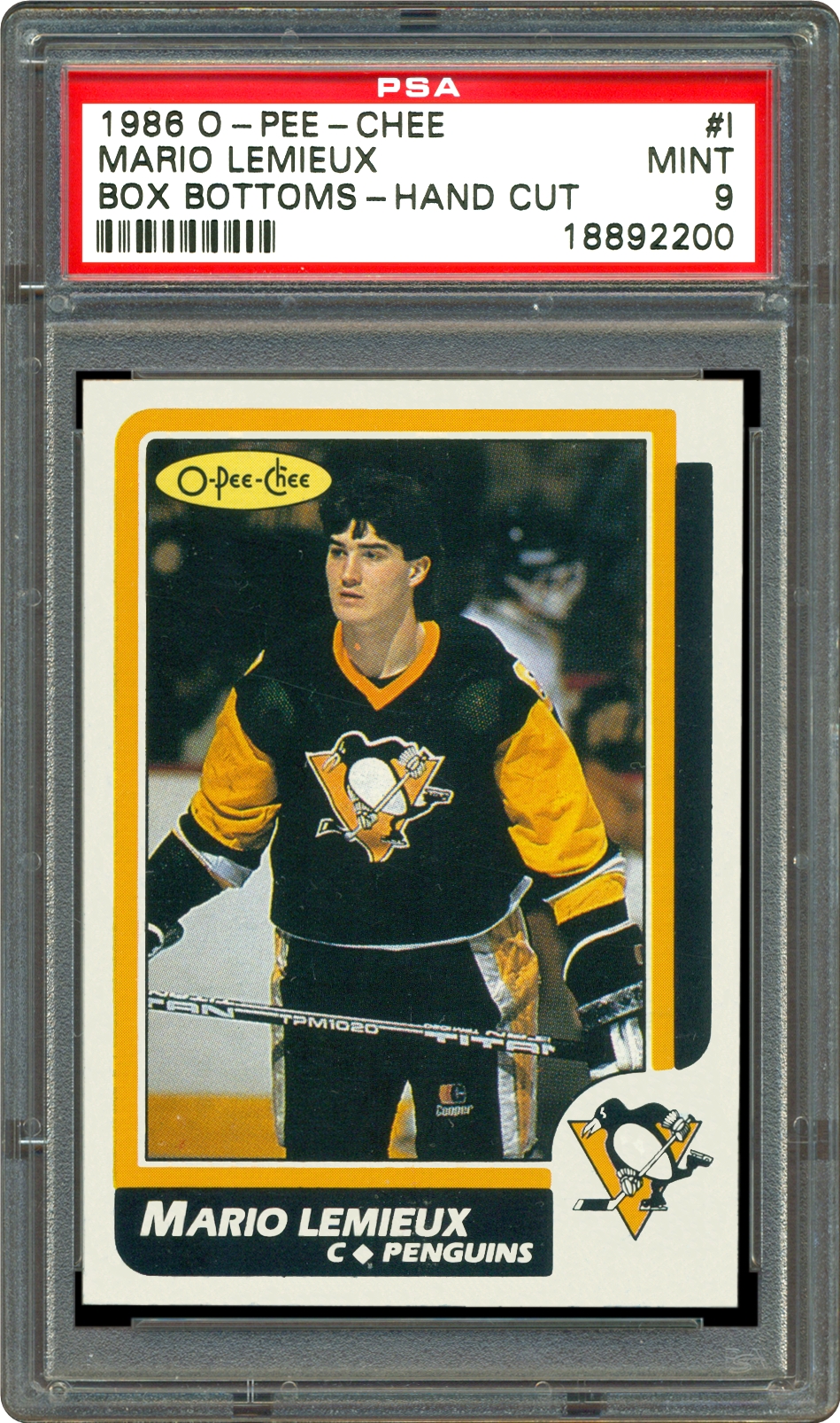 1986 OPeeChee BoxBottoms HandCut Mario Lemieux PSA CardFacts™ 1986 OPeeChee BoxBottoms HandCut Mario Lemieux PSA CardFacts™