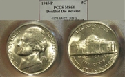 1945-P 5C Doubled Die Reverse MS64