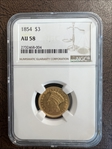 1854 $3 AU58