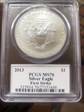 2013 $1 Silver Eagle First Strike MS70