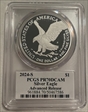 2024-S $1 Silver Eagle Advanced Release Emily Damstra Flag PR70DCAM