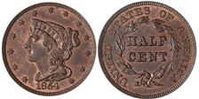 1854 1/2C MS64RB