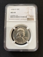 1958 d 50 c Ben Franklin NGC ms 64