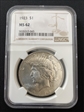 1923 p $ 1 peace  NGC ms 62