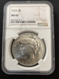 1923 p $ 1 peace  NGC ms 62