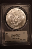 2017 $1 Silver Eagle First Strike 1 of 1000 Mercanti SE MS70