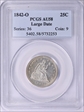 1842-O 25C Large Date AU58