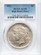 1921 $1 High Relief, Peace AU58