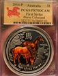 2014-P $1 Year of the Horse Ag Colorized First Strike PR70DCAM