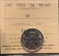 1954 5c SF MS65