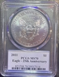 2011 $1 Eagle - 25th Anniversary Cleveland Eagle with sun MS70