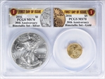 2016 $1 Silver Eagle 30th Anniversary Bimetallic Set,First Day of Issue MS70