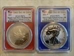 2019 $5 Maple Leaf Silver Modified PR Pride of Two Nations, U.S. Set First Day of Issue PR70