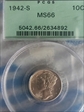 1942-S 10C MS66