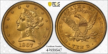 1907 $10 Liberty MS62