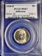 1938-D 5C Jefferson MS67