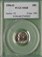 1996-D 10C MS68
