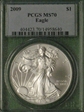 2009 $1 Silver Eagle MS70