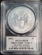 2021 $1 Silver Eagle - Type 1 First Day of Issue MS70
