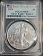 2021 $1 Silver Eagle - Type 1 First Day of Issue MS70