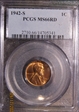 1942-S 1C MS66RD