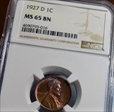 1927-D one cent lincoln Wheat Cent MS64 Red/Brown