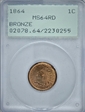 1864 1C Bronze MS64RD