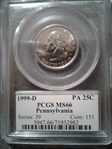 1999-D 25C Pennsylvania MS66