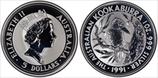 1991 $5 Kookaburra KM-138  Ag MS70