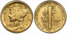 2016-W 10C Mercury Dime Gold 100th Anniversary First Strike David Hall SP70