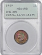 1909 1C Indian MS64RB