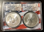 2021 $1 Silver Eagle - Type 2 First Day of Issue Flag Picture Frame 2 coin MS70