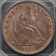 1842-O 50C Medium Date, Rev 1842 AU58