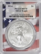 2014 $1 Silver Eagle Flag Picture Frame MS70