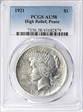 1921 $1 High Relief, Peace AU58