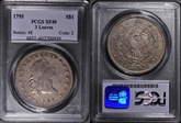 1795 $1 Flowing Hair, 3 Leaves XF40