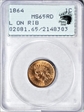 1864 1C L on Ribbon MS65RD
