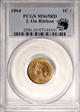 1864 1C L on Ribbon MS65+ RD