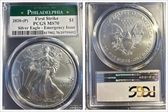 2020-(P) $1 Silver Eagle - Emergency Issue Struck at Philadelphia First Strike MS70