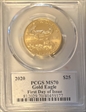2020 $25 Gold Eagle First Day of Issue Cleveland Blue Eagle MS70