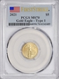 2021 $5 Gold Eagle - Type 1 First Strike MS70