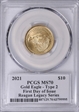 2021 $10 Gold Eagle - Type 2 First Day of Issue Michael Reagan MS70