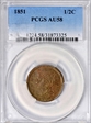 1851 1/2C AU58BN
