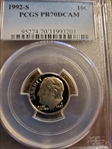 1992-S 10C PR70DCAM