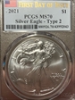 2021 $1 Silver Eagle - Type 2 First Day of Issue MS70