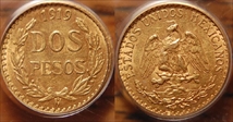 1919-Mo 2 Peso KM-461  Au AU58