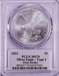 2021 $1 Silver Eagle - Type 2 First Strike Emily S. Damstra MS70