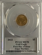 2022 $5 Gold Eagle First Day of Issue Legends of Life Edgar Martínez MS70